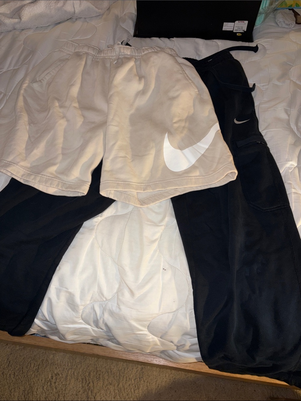 Nike Beige Kids Athletic Shorts with White Swoosh